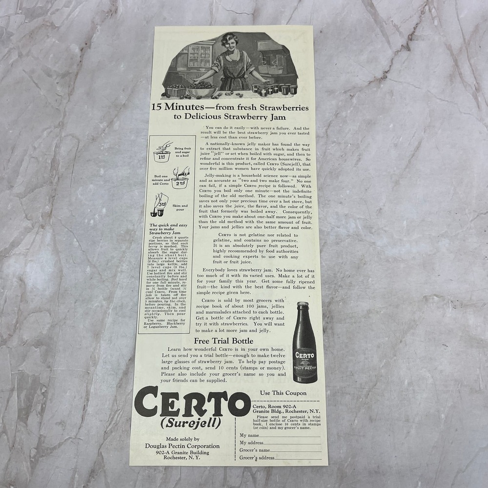 Certo Surejell Douglas Pectin Co Rochester NY 1924 Magazine Ad FL6-11